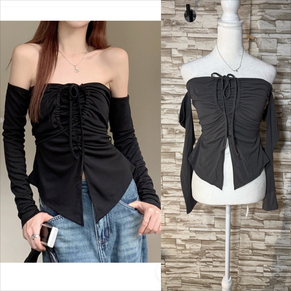 URBAN REVIVO Grey Small Off-Shoulder Top